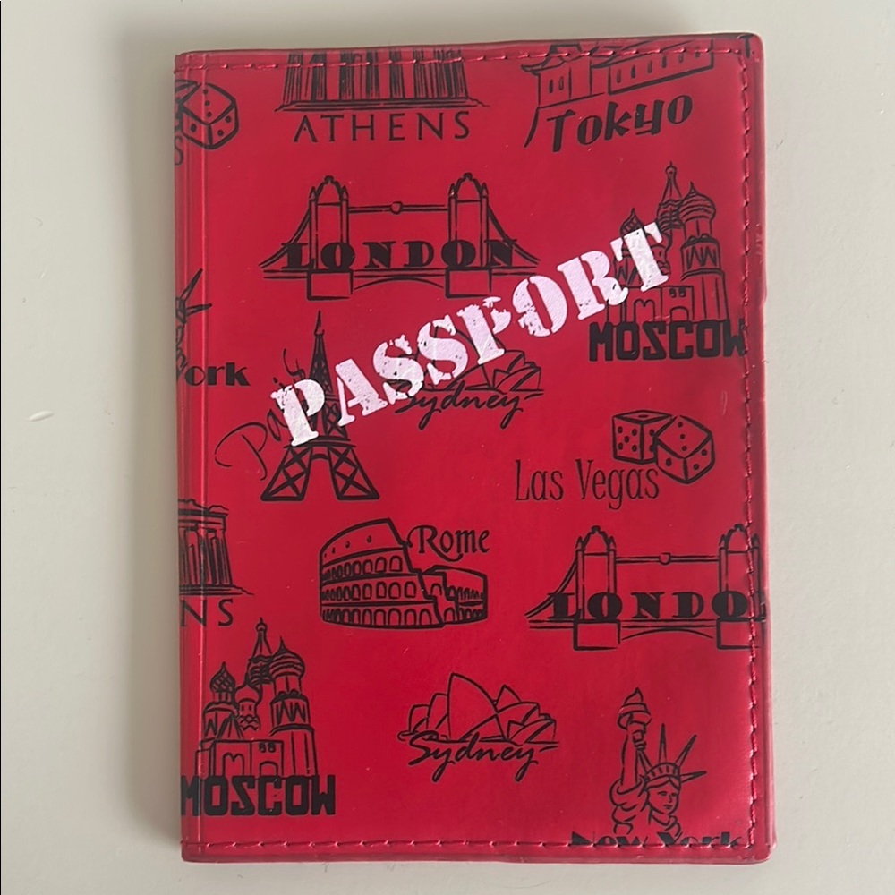Red Passport Holder with City Prints